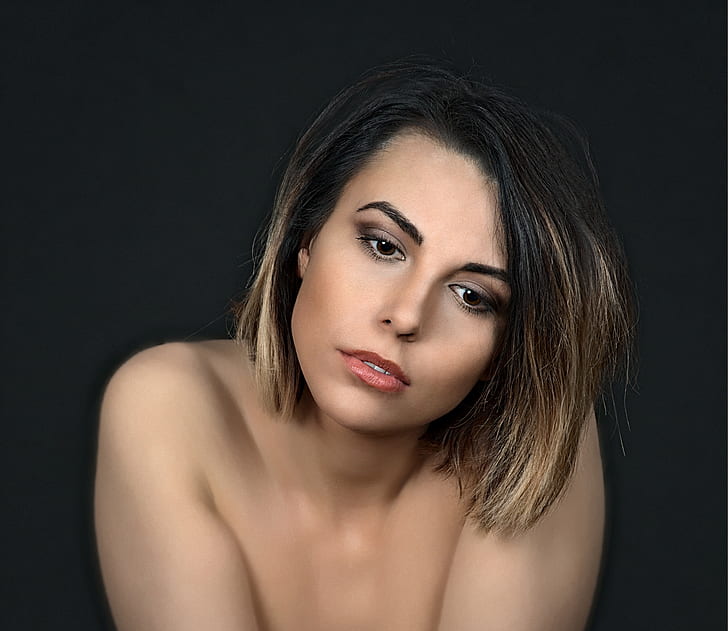 portrait photo of woman with short hair