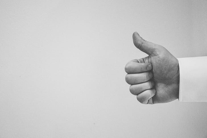 thumbs up, hand, people, black and white