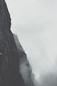 grayscale photo of cliff