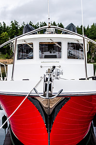 photo of white and red boat bow