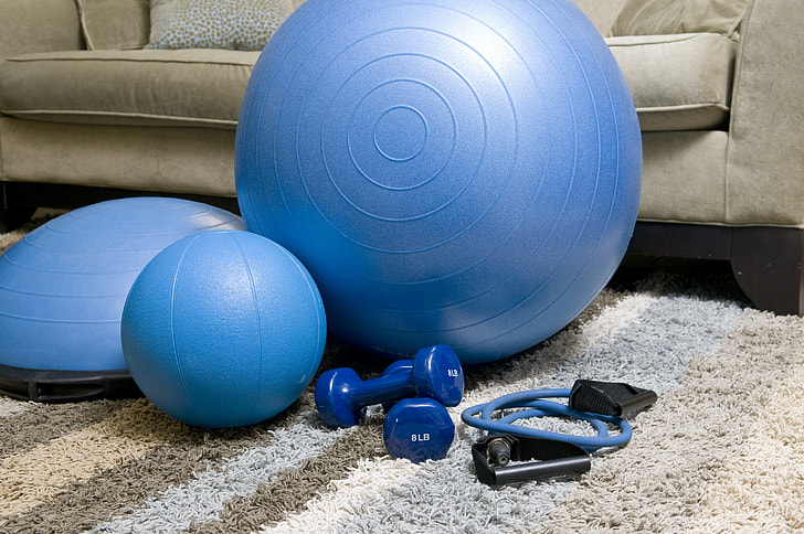 assorted blue exercise equipmentrs