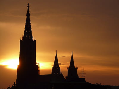 silhouette of cathedral at sunset