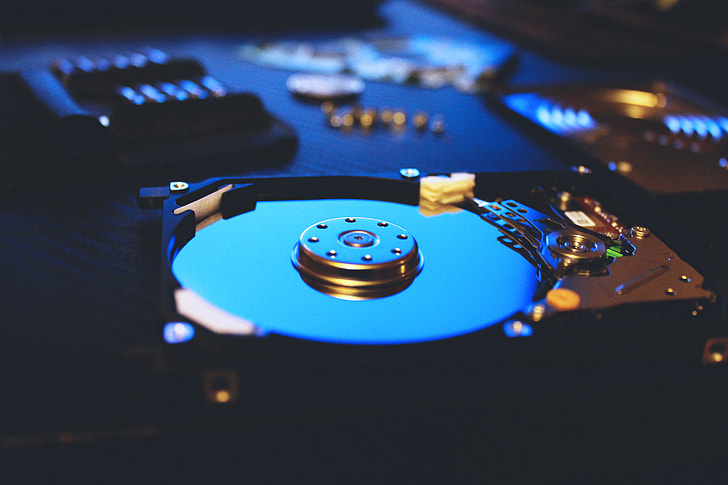 Closeup of a computer hard disc drive