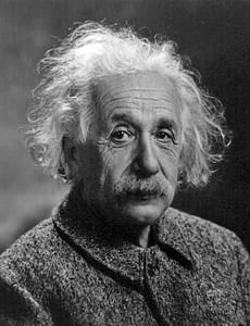 grayscale portrait photograph of Albert Einstein