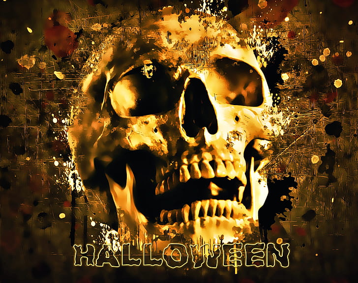human's skull with halloween text overlay