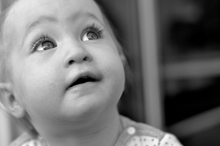 grayscale photo of child