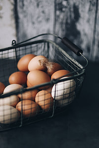 Metal wire basket with eggs