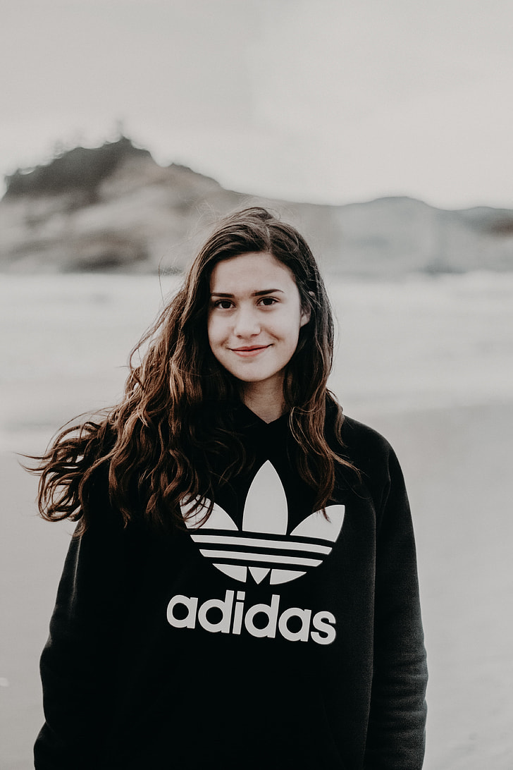 adidas, woman, teen, brunette