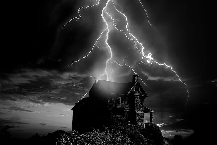 lightning striking house