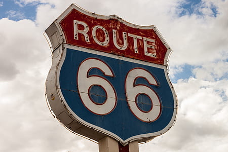 red and geen Route 66 signage