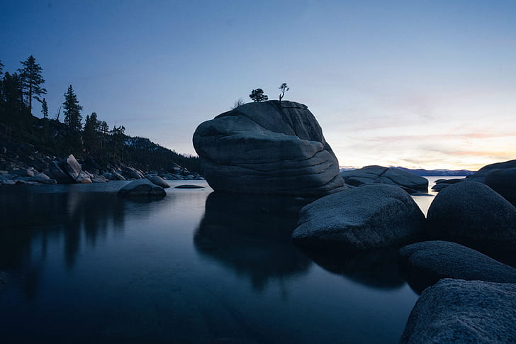 landscape photography of boulders