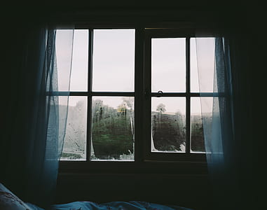 bedroom, window, curtains, dark