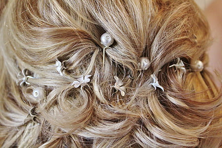 woman's hair with white beads