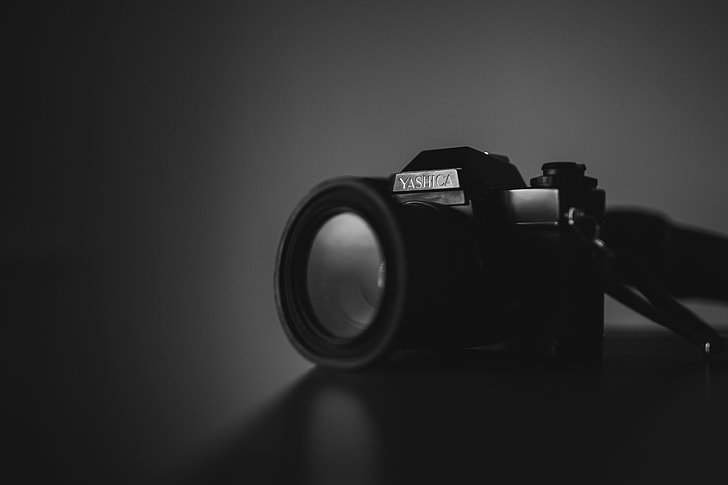 grayscale photo of Yashica camera