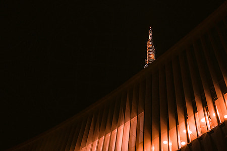 worms eye view of burj khalifa building during night time