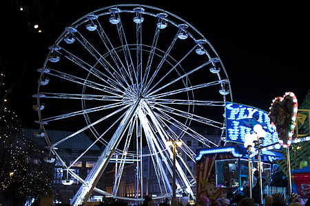 White Lighted Ferris Wheel in Amusement Part