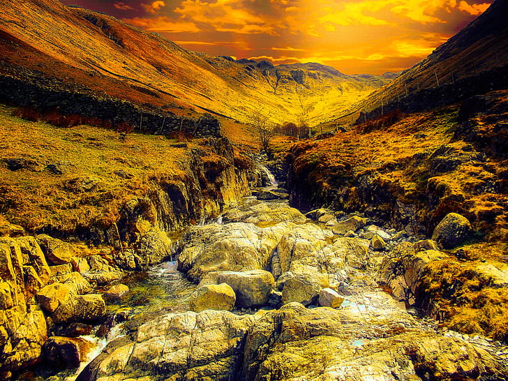 Water Stream With Brown Rocks Painting