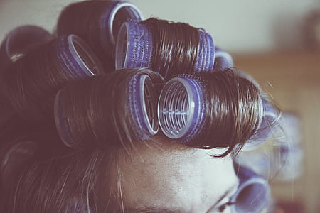 blue hair rollers