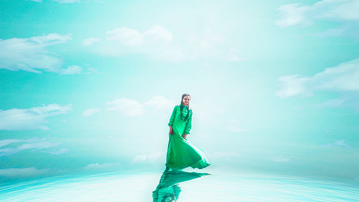 photo of woman in green dress illustration