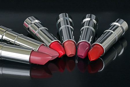 six assorted-color lipsticks