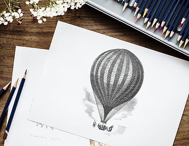 charcoal sketch of hot air balloon