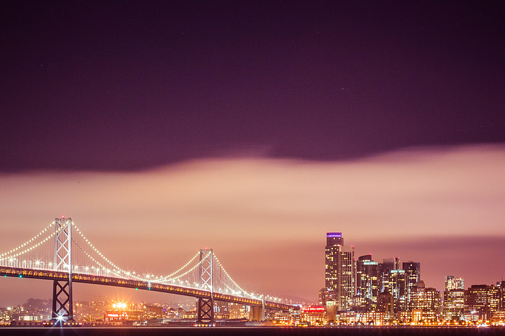 Bay Bridge with San Francisco Skyscrapers Cityscape at Night