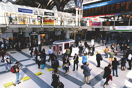 A busy train station at Liverpool Street in London. Image captured with a Canon 6D