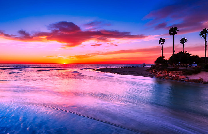 panoramic photo of beach during sunset