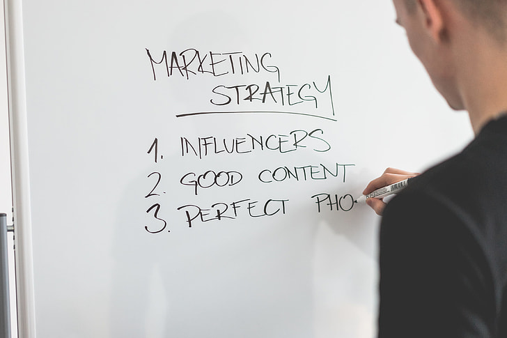 Marketing Expert Writing New Marketing Strategy on Whiteboard