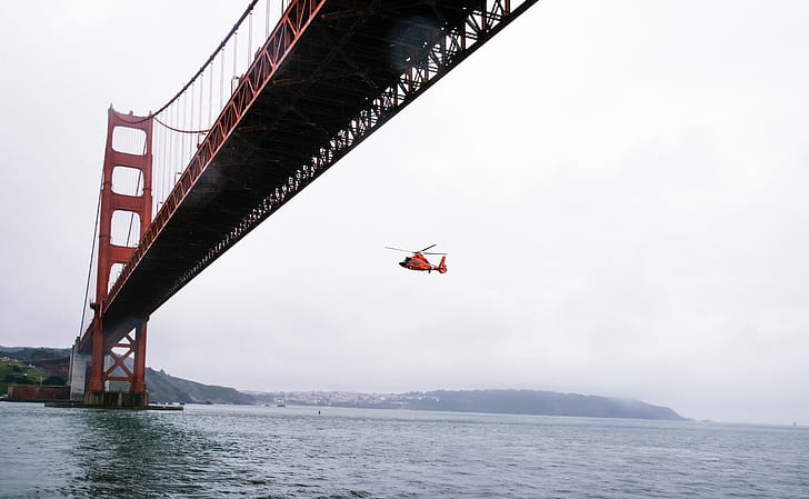 Rescue Helicopter Flying Under Golden Gate Bridge