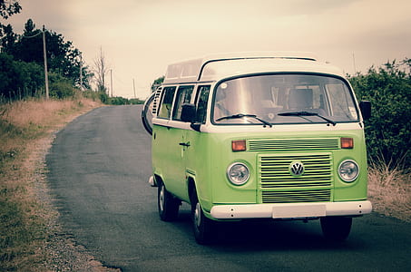 green Volkswagen bus photography during daytime