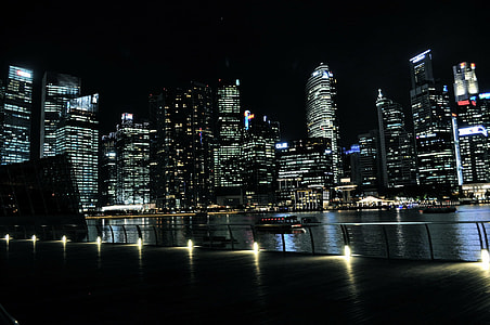 landscape photograph of high-rise buildings near body of water on a night setting