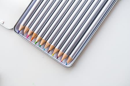 Colored pencils in open box