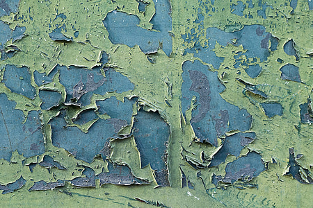 blue paint with green paint coming off