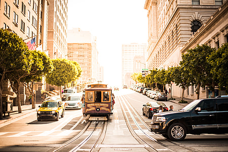 San Francisco Cable Car on Sunny California Street