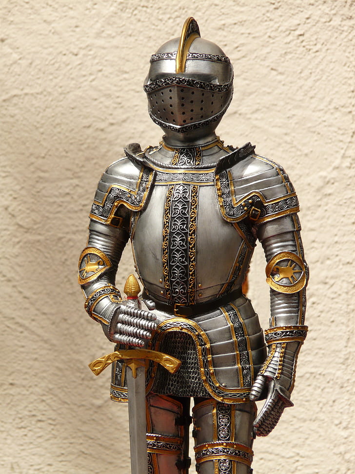 silver and gold soldier armour