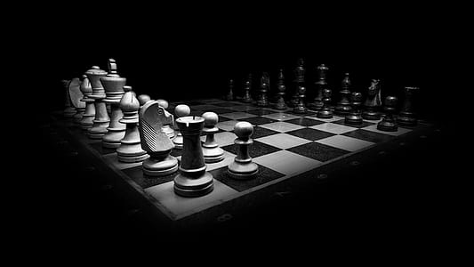 grayscale photo of chessboard