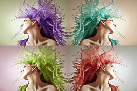 women with four assorted-color hair collage