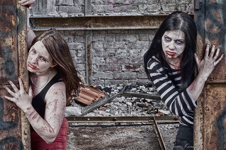 two woman in zombie-themed makeup