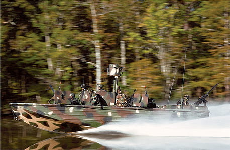 woodland camo speedboat