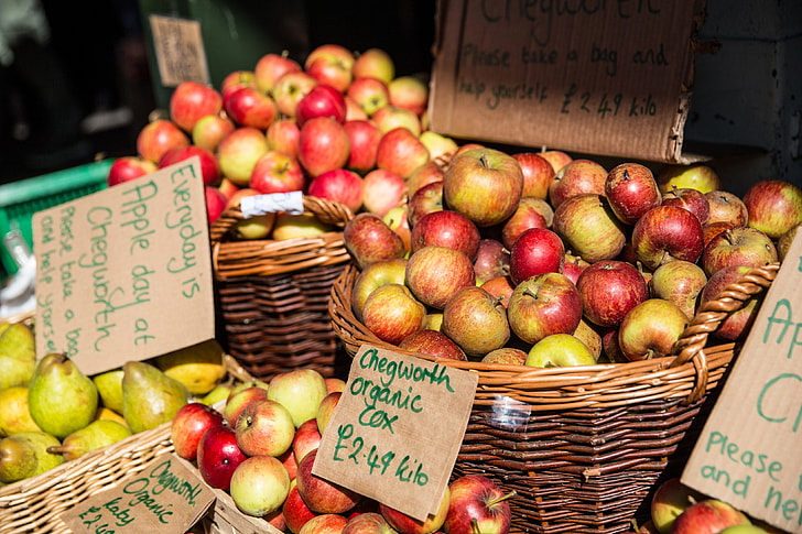 Apples on a market stall in Central London