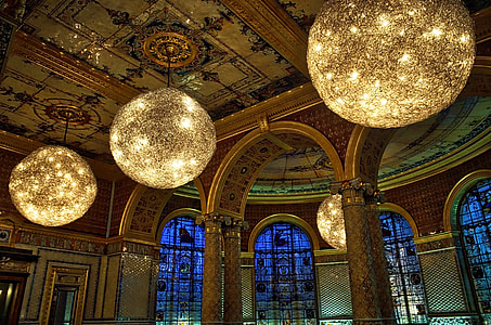 three ceiling mount light balls