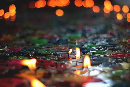 tealight candles in tilt shift photography