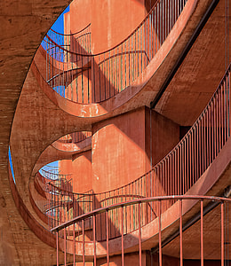 portrait photography of orange staircase