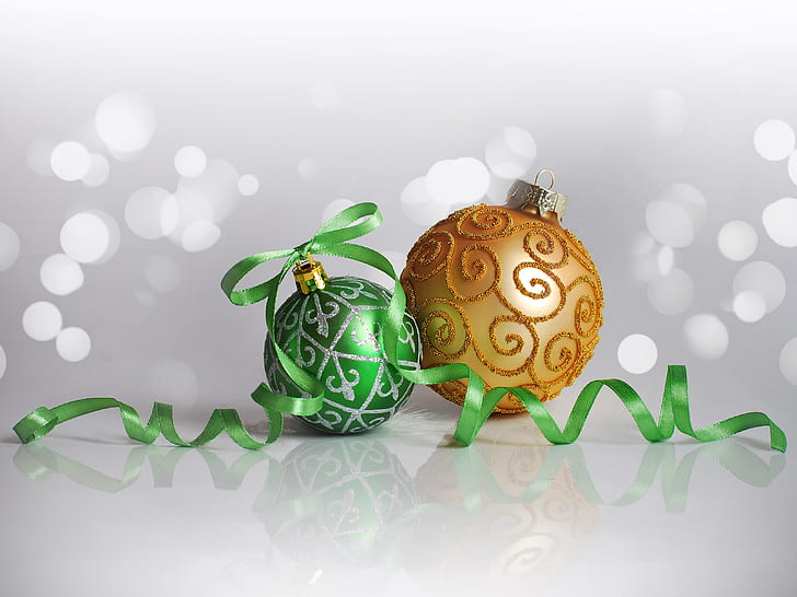 two green and yellow ornaments