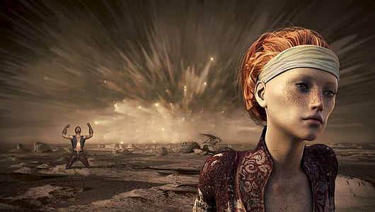 woman wearing headband game poster