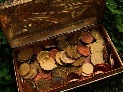 gold-colored coin collection with case