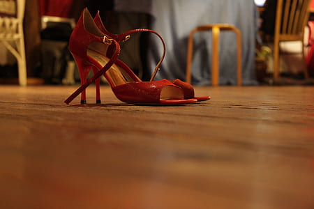 photo of red open-toe ankle strap pumps