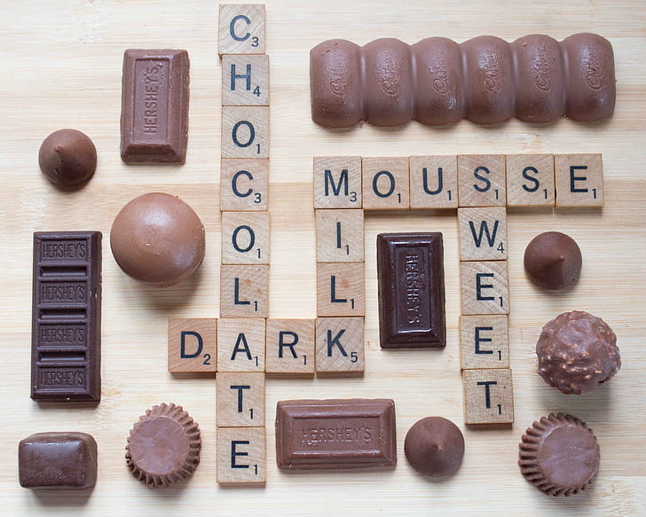 chocolates and brown blocks with letters