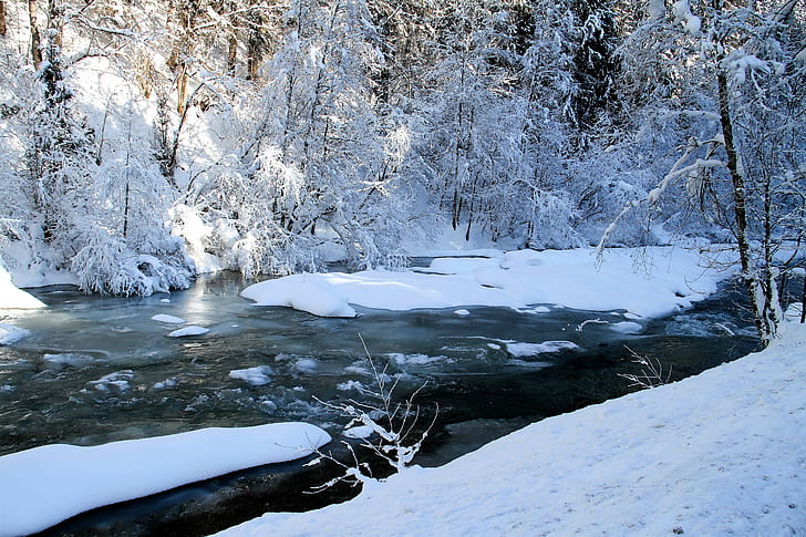 snow-covered river during winter